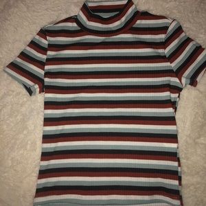 Striped low turtle neck top